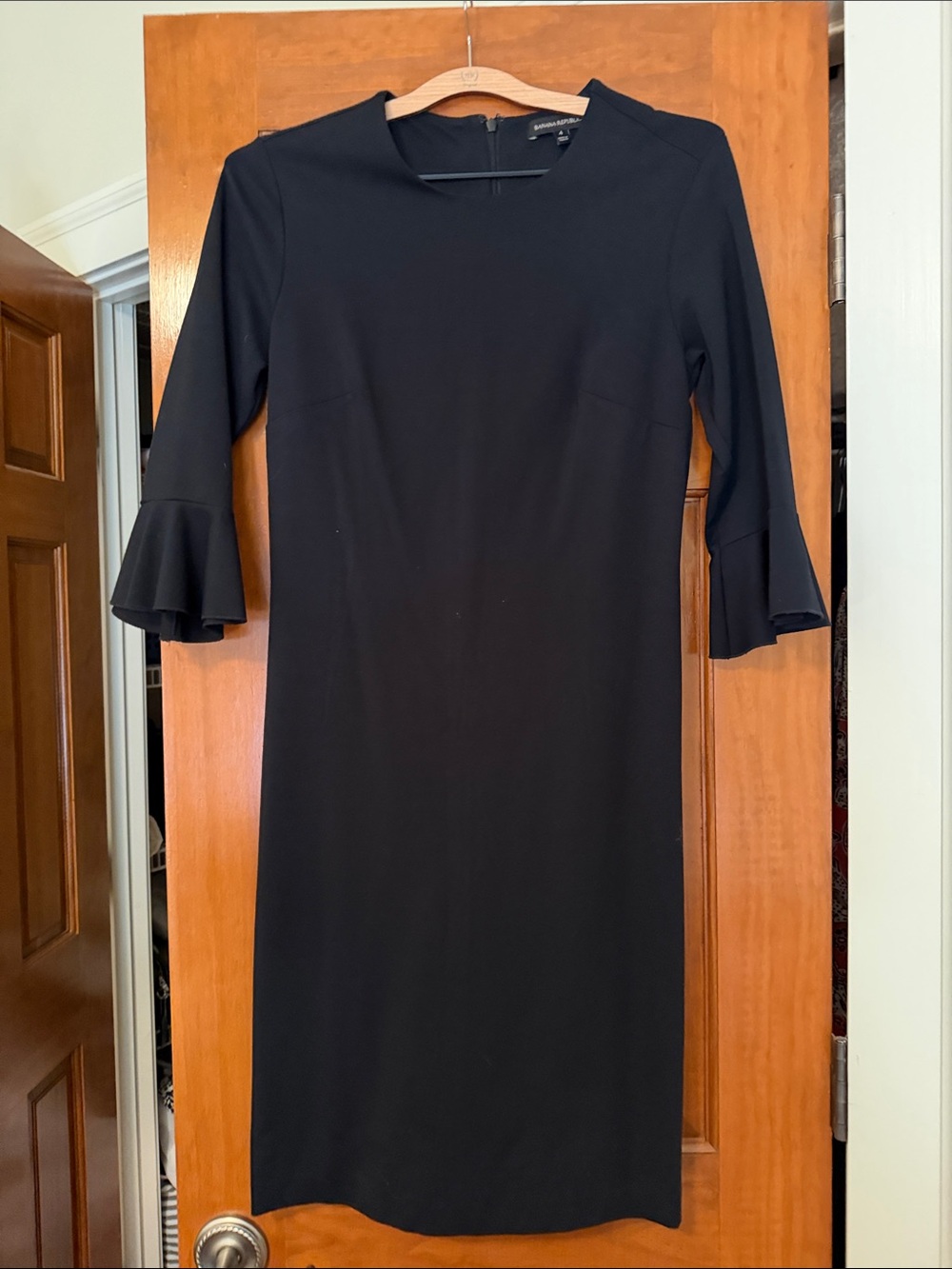Banana Republic Black Midi Dress with Ruffled Bell Sleeves